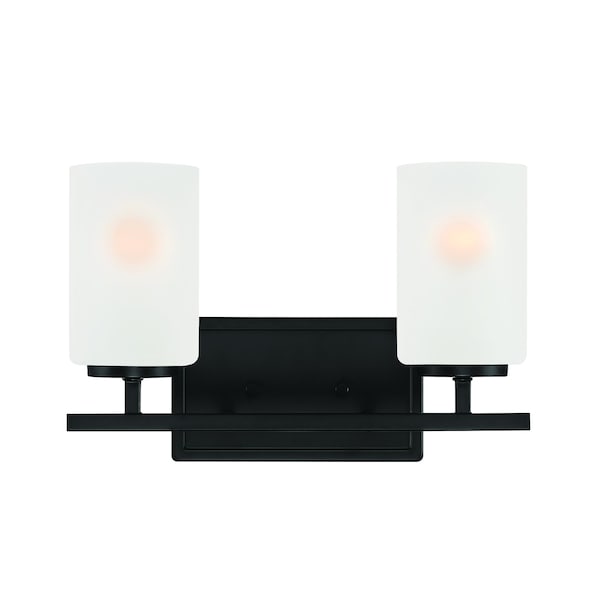 Designers Fountain Carmine 14in 2-Light Matte Black Modern Indoor Vanity Light with Etched Glass Shades D239M-2B-MB - main